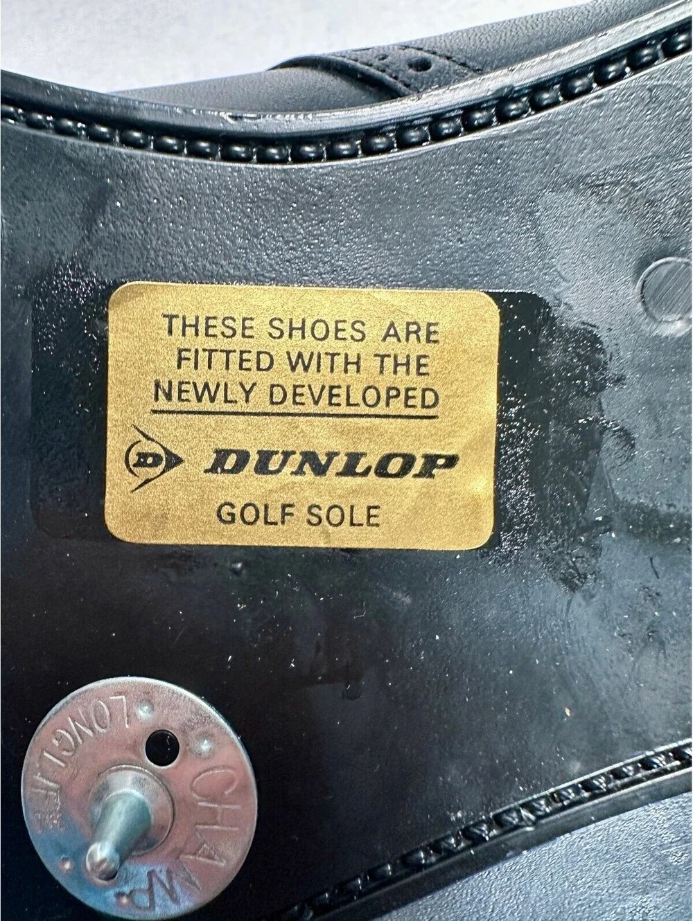 Vtg Dunlop Goldline Black Leather Wingtip Spiked Golf Shoes 11.5 E Made England